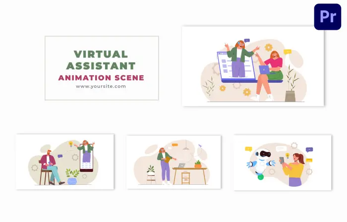 AI Virtual Assistant Flat Vector Design Animation Scene